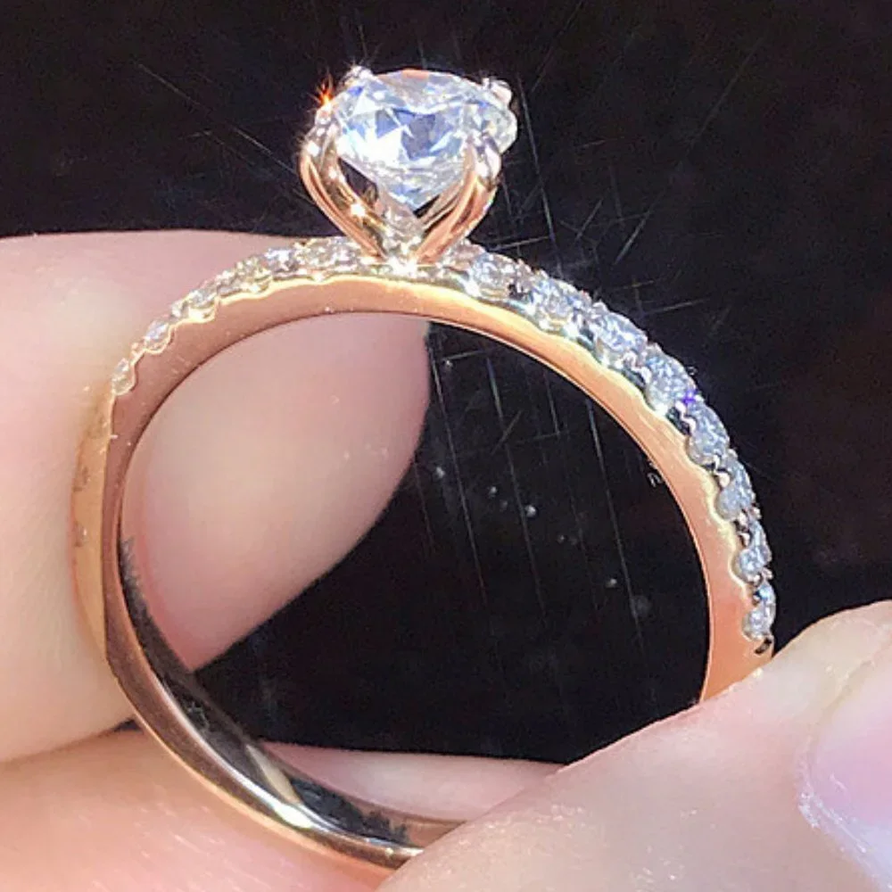 😍14K GOLD DAINTY REFINE CRYSTAL PURE ROUND BEAUTIFUL RING WOMEN, K880
